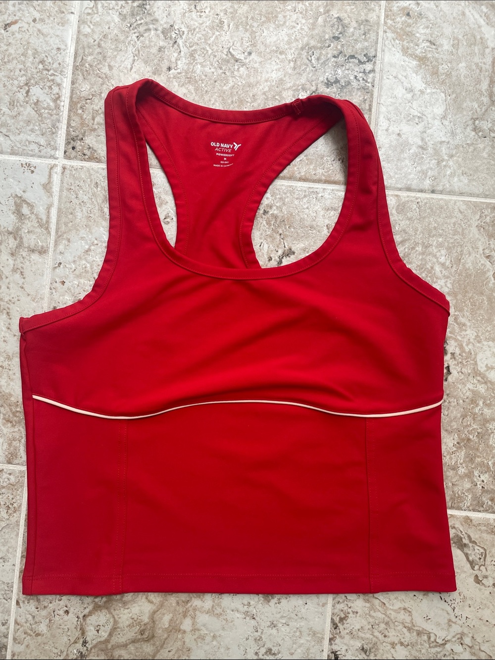 Old Navy Red Racerback Crop Sports Bra with White Piping